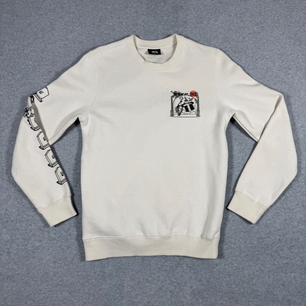 Stussy Psycho Tropics Sweatshirt Mens XS Cream Harvest Rain Graphic
